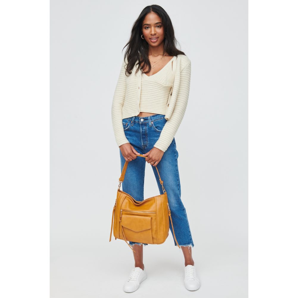 Woman wearing Mustard Urban Expressions Brooke Hobo 840611107961 View 4 | Mustard