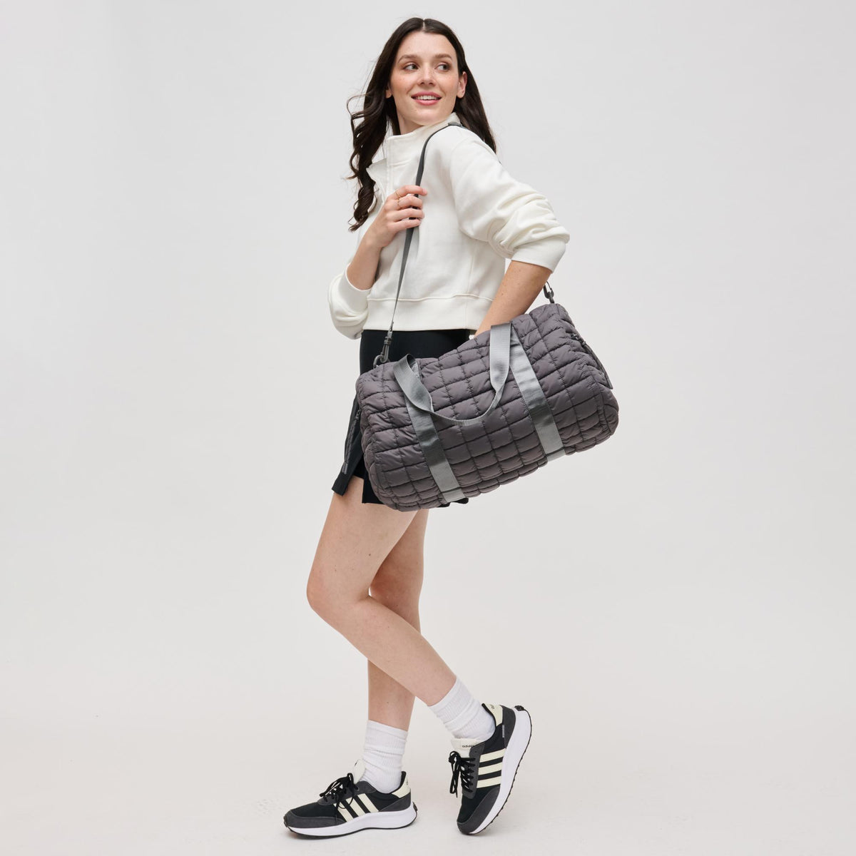 Woman wearing Carbon Urban Expressions Ty Duffel 840611141194 View 3 | Carbon