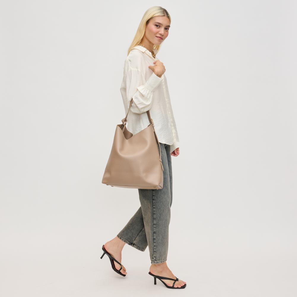 Woman wearing Taupe Urban Expressions Zelda Hobo 840611139207 View 4 | Taupe