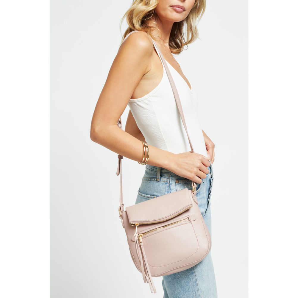 Woman wearing French Rose Urban Expressions Jean Crossbody 840611177223 View 1 | French Rose