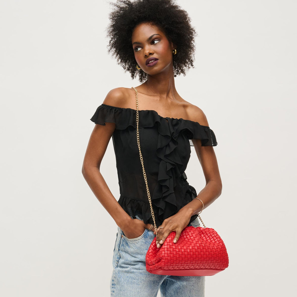 Woman wearing Red Urban Expressions Tate Clutch 840611145147 View 3 | Red