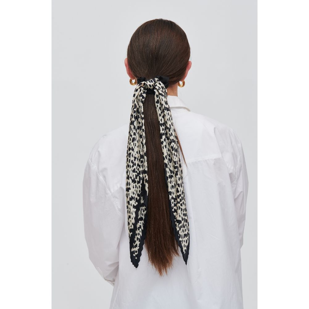 Woman wearing Black White Urban Expressions Scarf Scrunchie Scrunchie 818209014113 View 2 | Black White