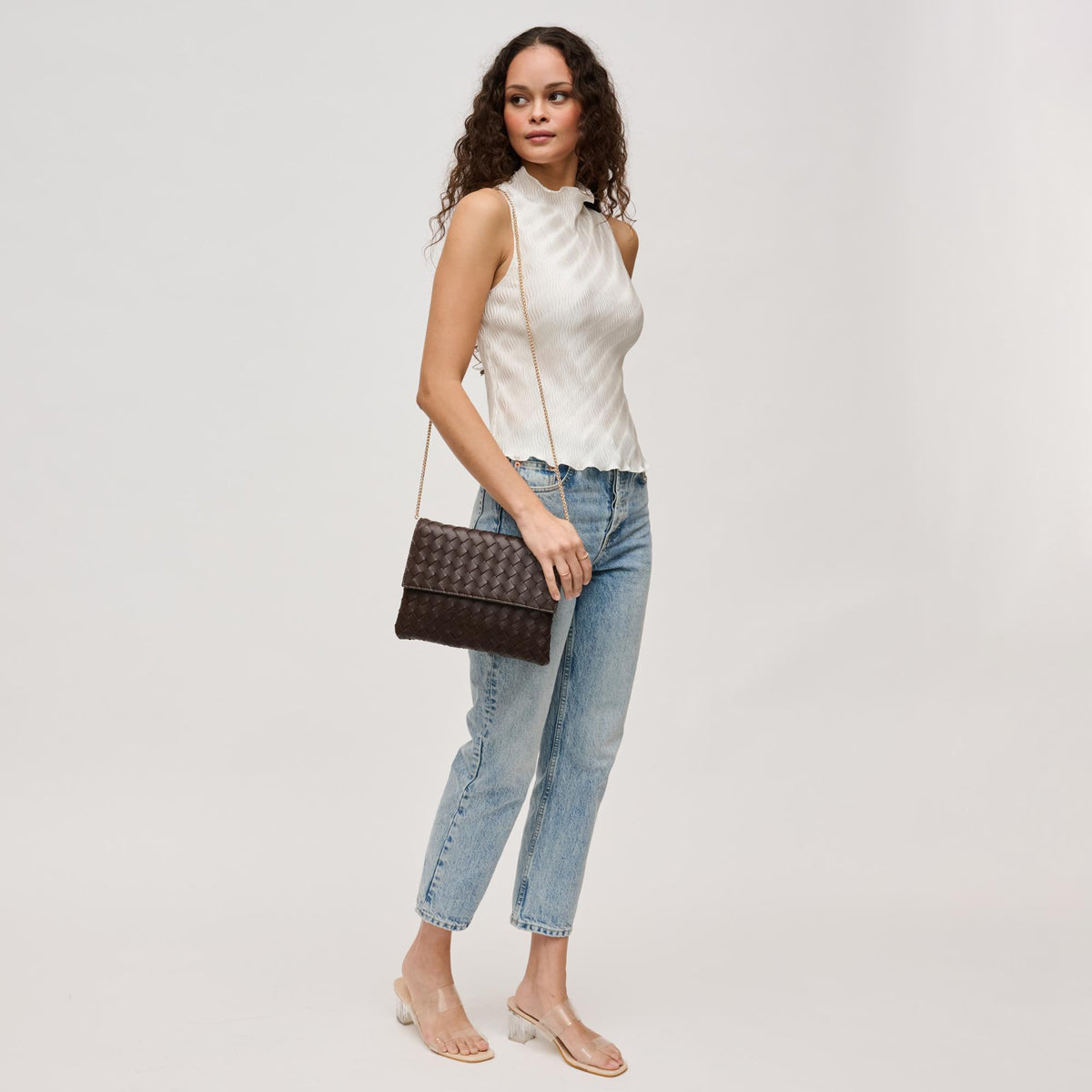 Woman wearing Espresso Urban Expressions Ivy Clutch 840611133304 View 2 | Espresso