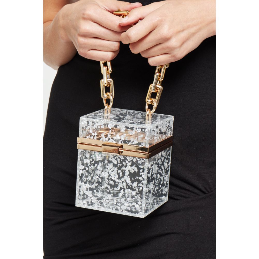 Woman wearing Silver Urban Expressions Lioness Evening Bag 840611177407 View 1 | Silver