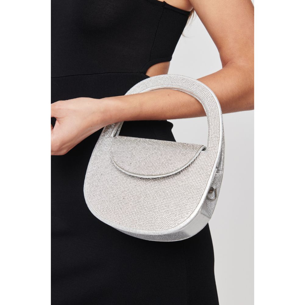 Woman wearing Silver Urban Expressions Nebula Evening Bag 840611103185 View 4 | Silver