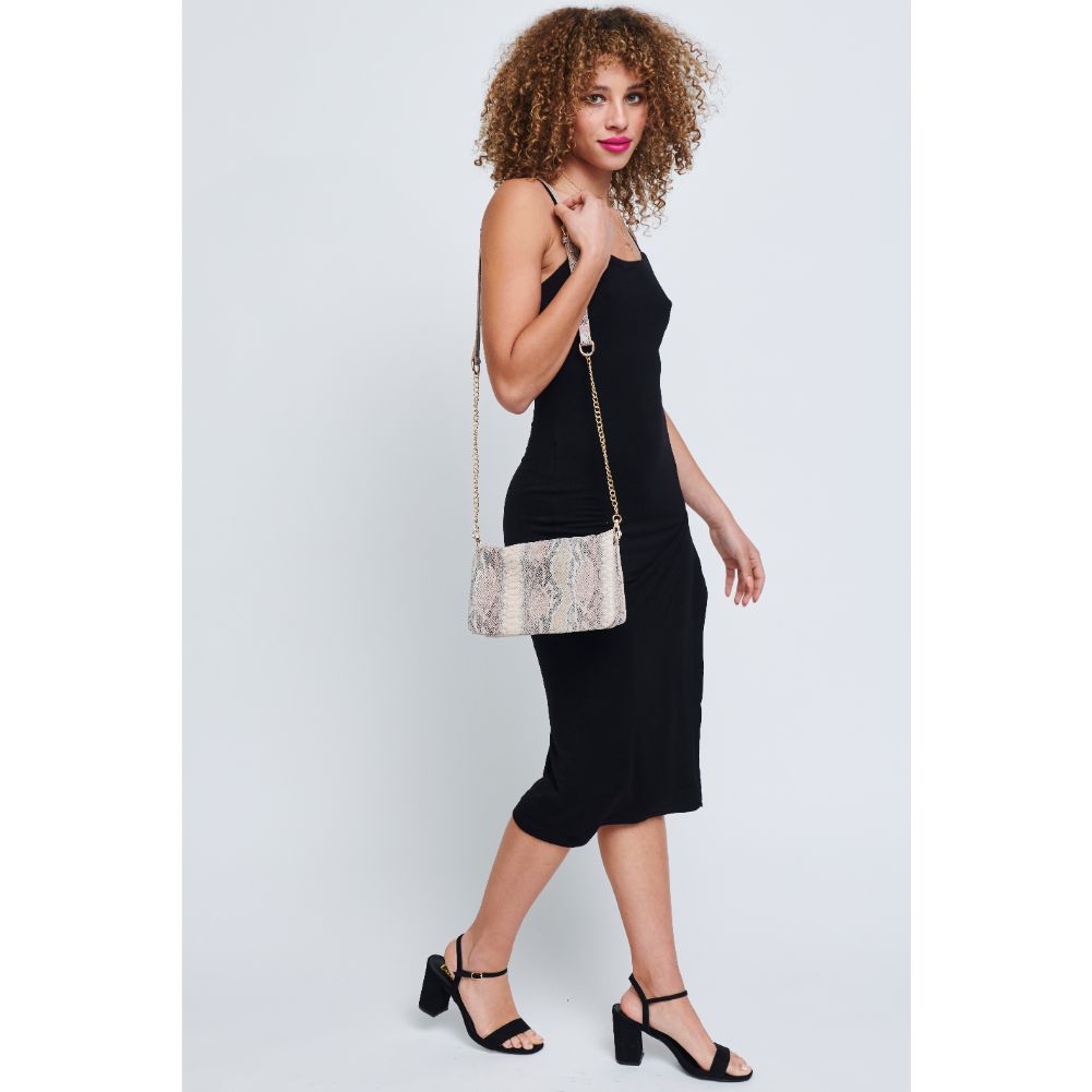 Woman wearing Latte Multi Urban Expressions Jones - Snake Crossbody 840611180322 View 4 | Latte Multi