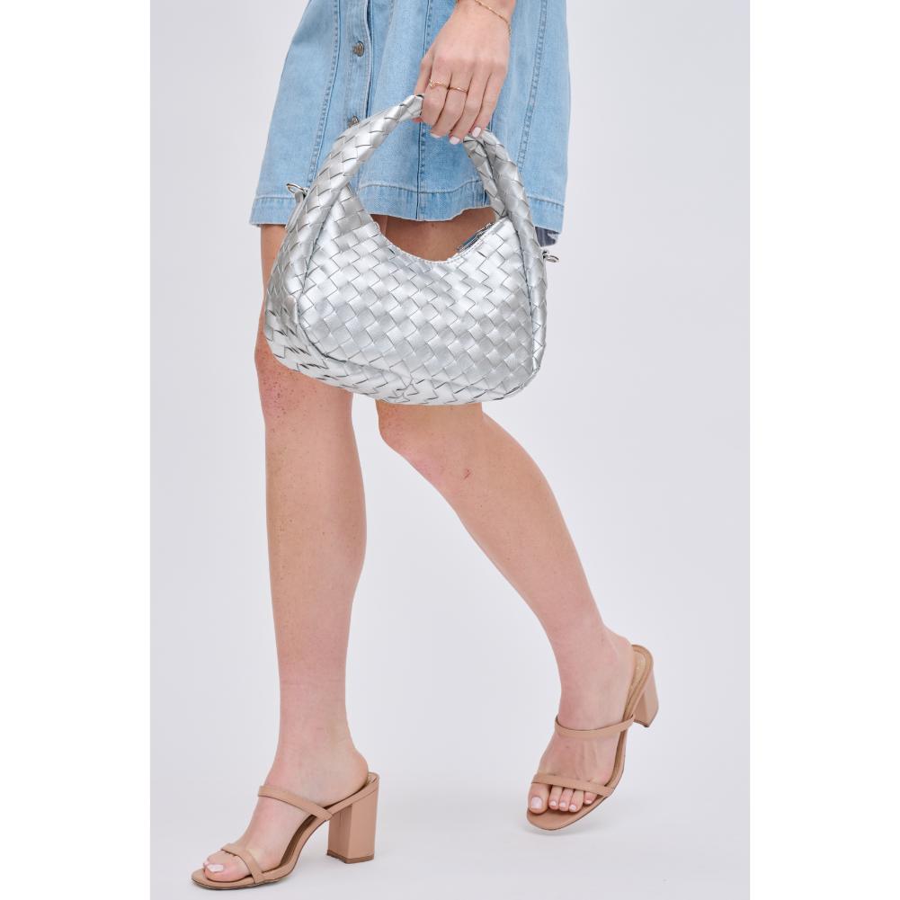 Woman wearing Silver Urban Expressions Orie Crossbody 840611123329 View 2 | Silver