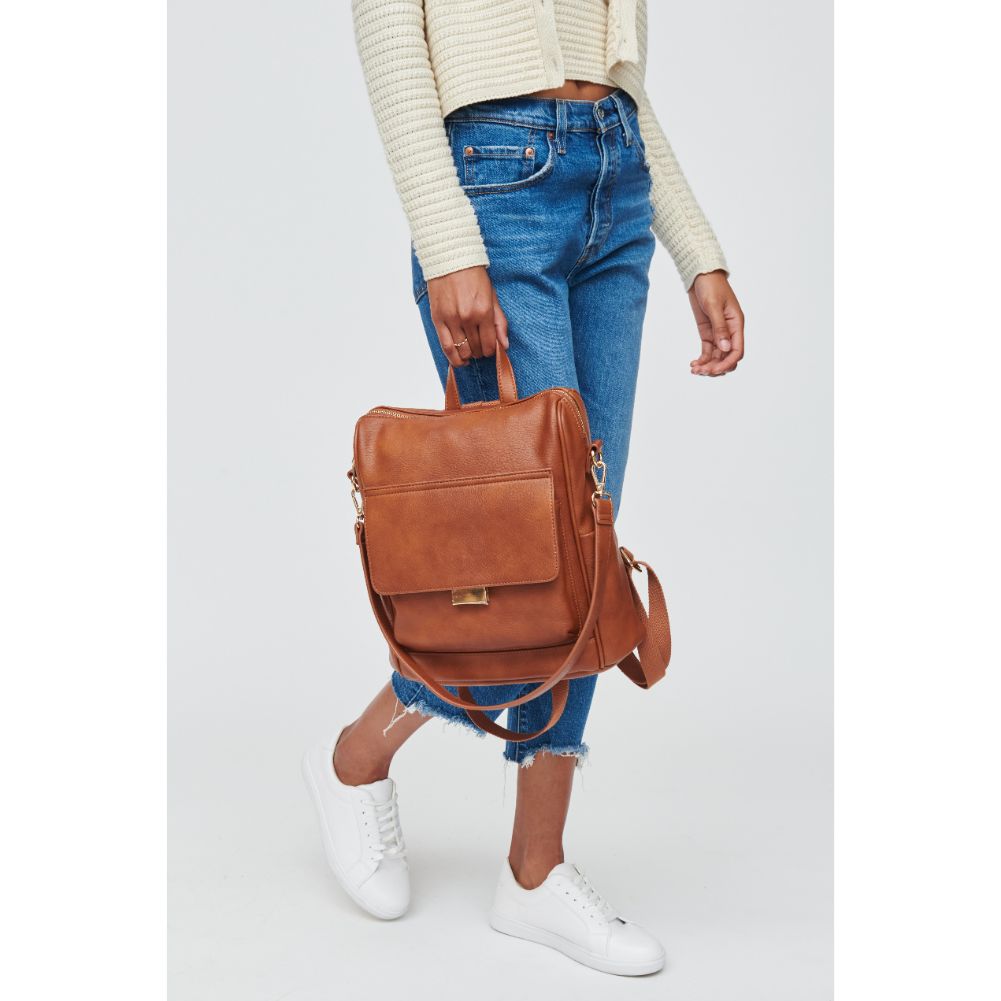 Woman wearing Tan Urban Expressions Caroline Backpack 840611103253 View 4 | Tan