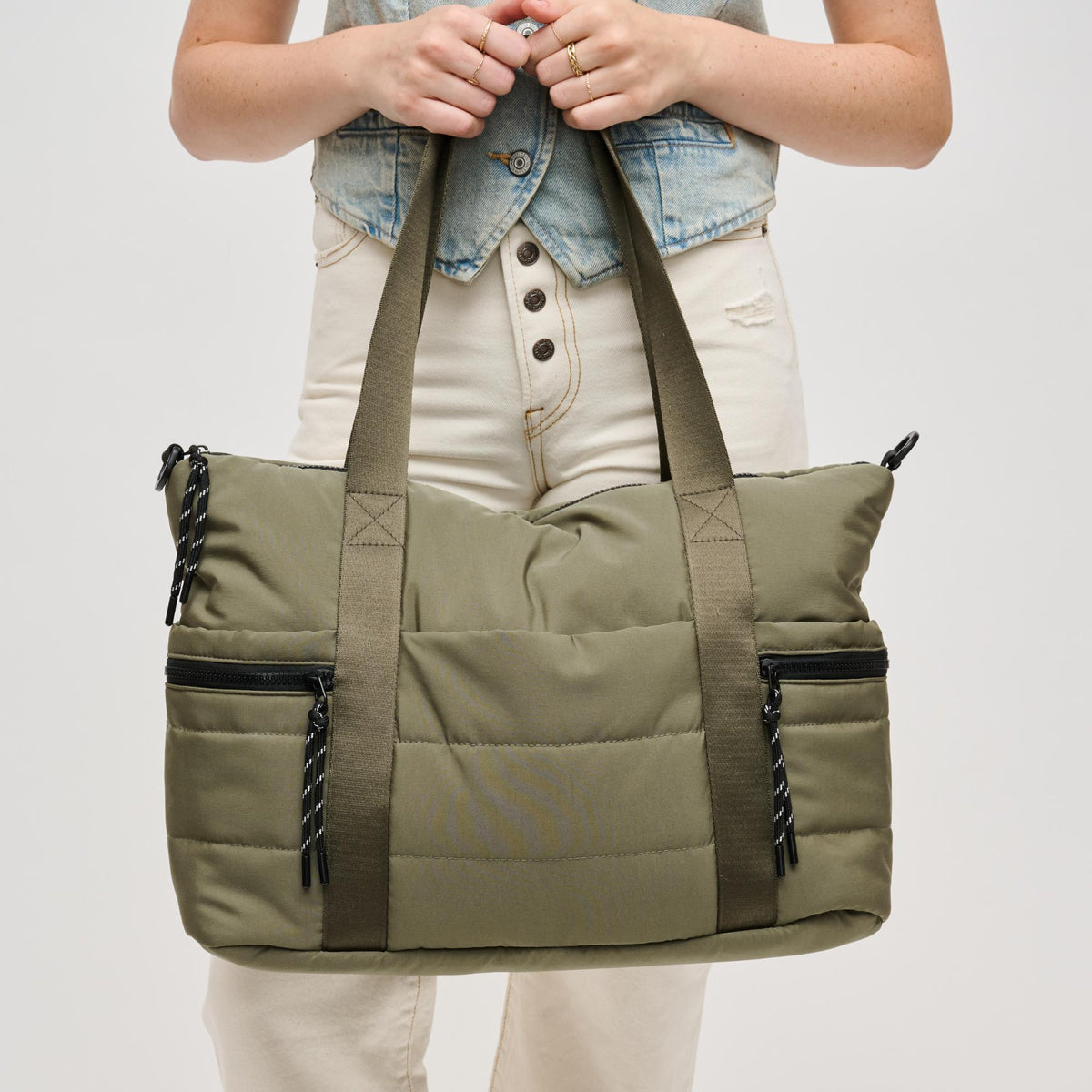 Woman wearing Dark Sage Urban Expressions Jessi Tote 840611140340 View 4 | Dark Sage