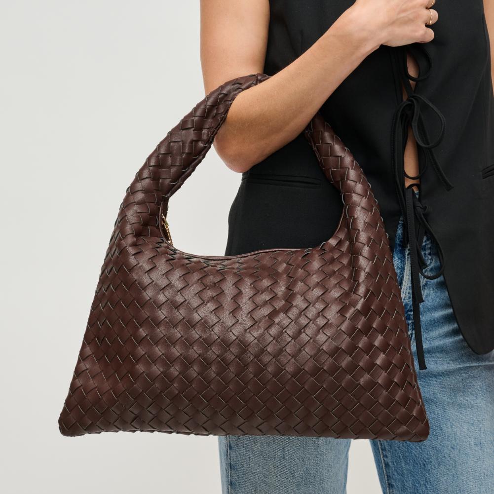 Woman wearing Espresso Urban Expressions Leah Hobo 840611126498 View 1 | Espresso