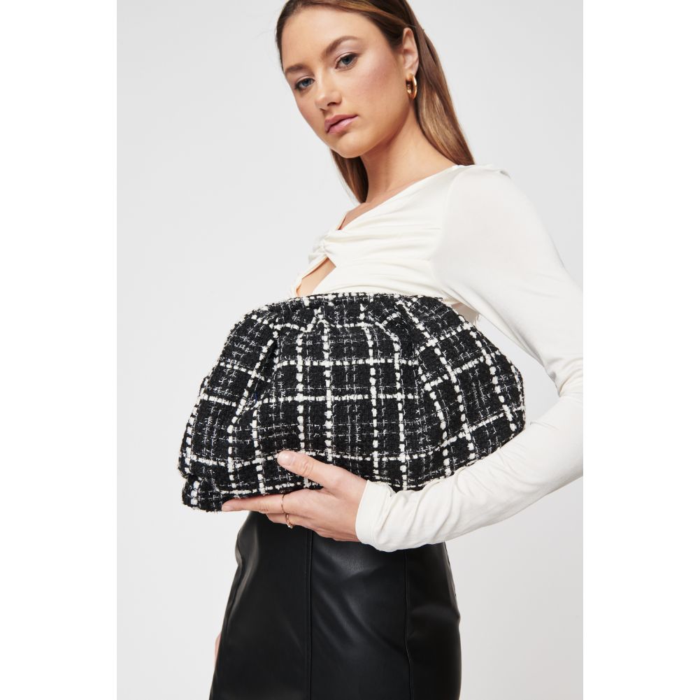 Woman wearing Black White Urban Expressions Myra Clutch 840611101082 View 1 | Black White