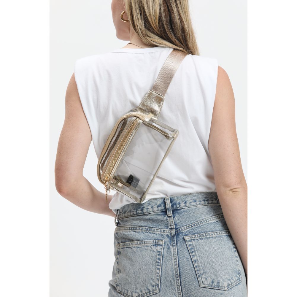 Woman wearing Gold Urban Expressions Air Belt Bag 840611120793 View 2 | Gold