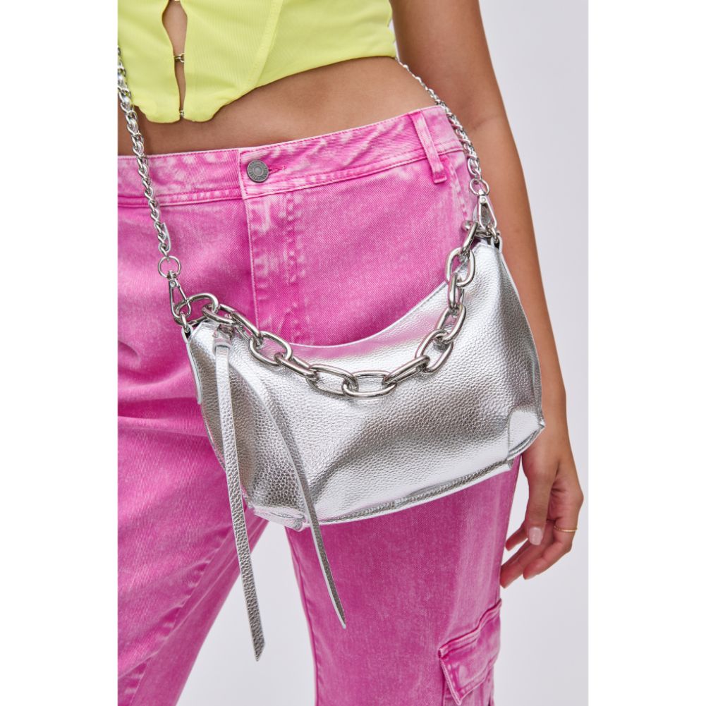 Woman wearing Silver Urban Expressions Mesa Crossbody 840611113719 View 4 | Silver