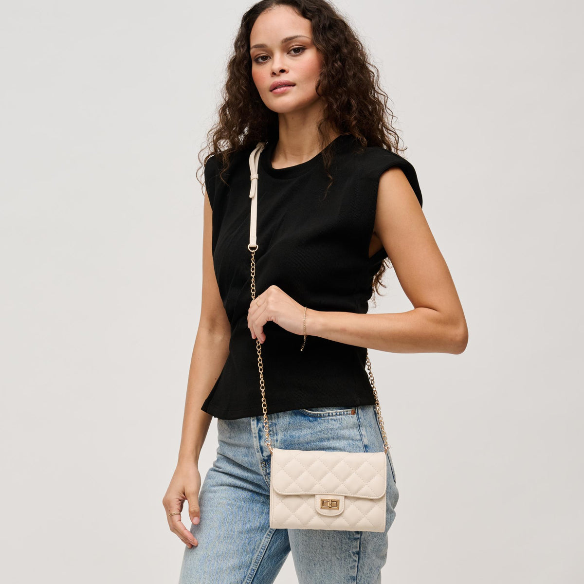 Woman wearing Oatmilk Urban Expressions Winona Crossbody 840611137180 View 1 | Oatmilk