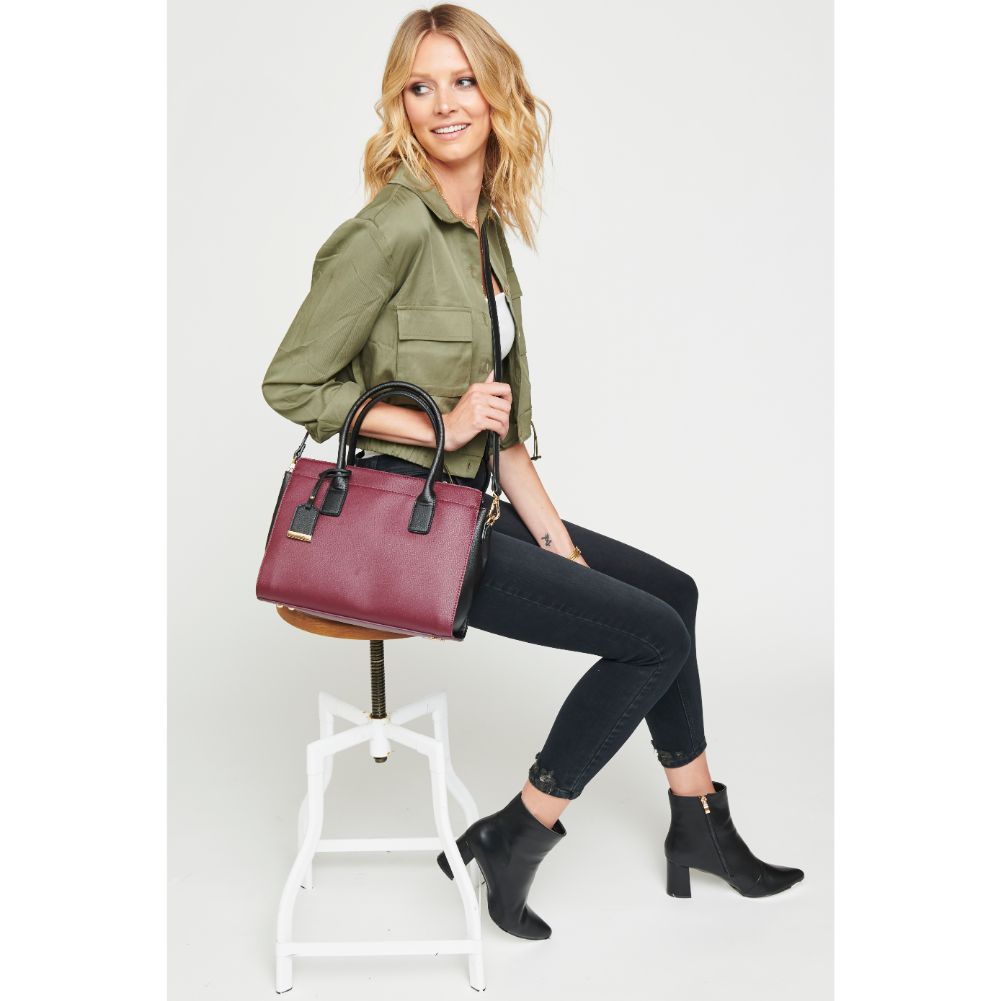 Woman wearing Burgundy Urban Expressions Delancey Tote NA-840611153593 View 2 | Burgundy