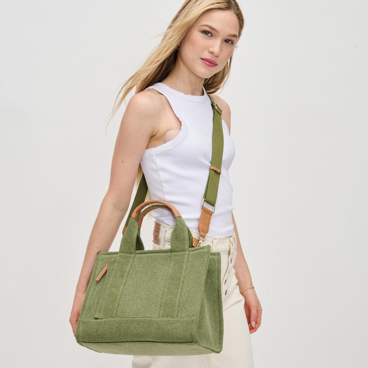 Woman wearing Sage Urban Expressions Alana Satchel 840611121950 View 1 | Sage