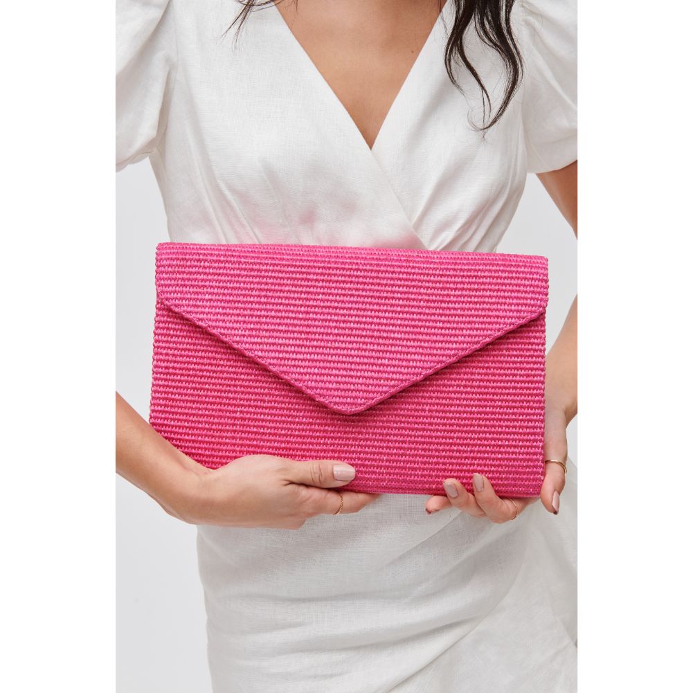 Woman wearing Magenta Urban Expressions Trista Clutch 840611108241 View 4 | Magenta