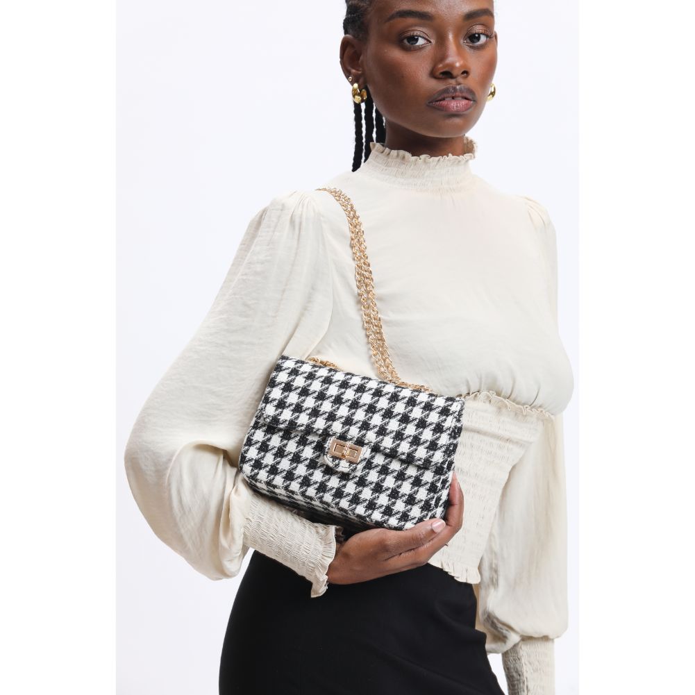 Woman wearing Black White Urban Expressions Camille Shoulder Bag 840611120571 View 2 | Black White