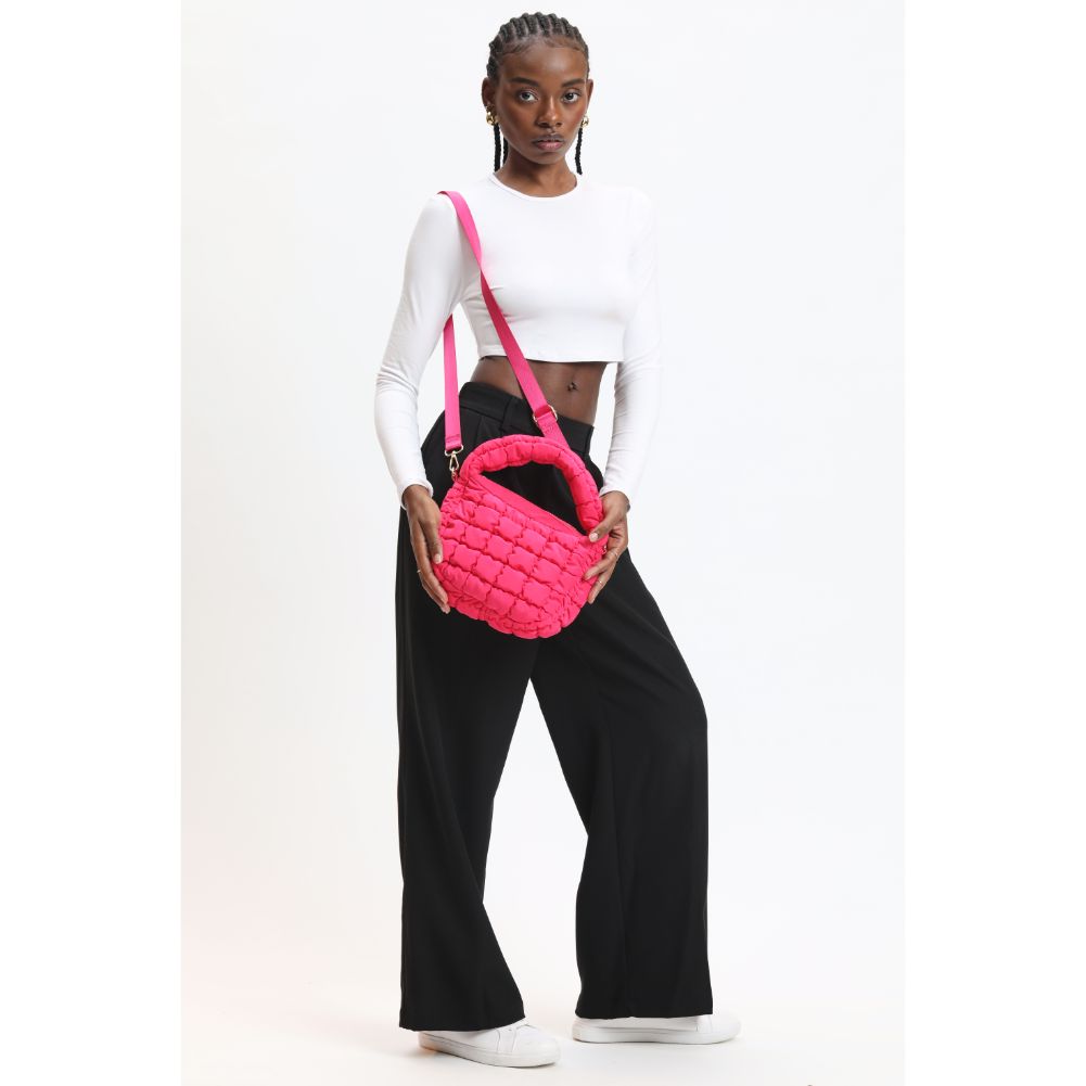 Woman wearing Hot Pink Urban Expressions Leo Crossbody 840611121134 View 2 | Hot Pink