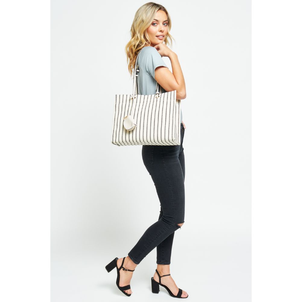 Woman wearing White Black Urban Expressions Santa Barbara Tote 840611181558 View 3 | White Black