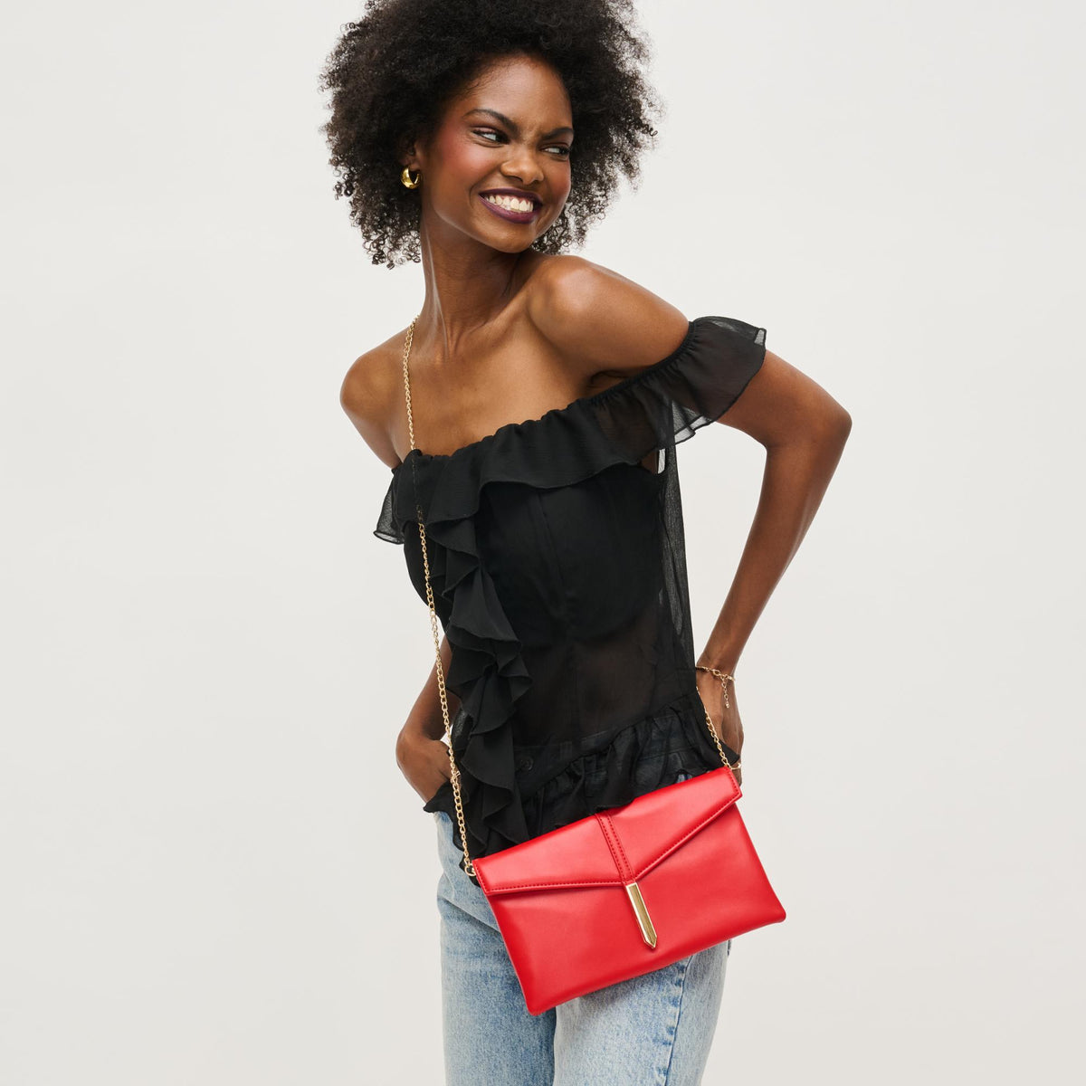 Woman wearing Red Urban Expressions Heather Clutch 840611153142 View 3 | Red