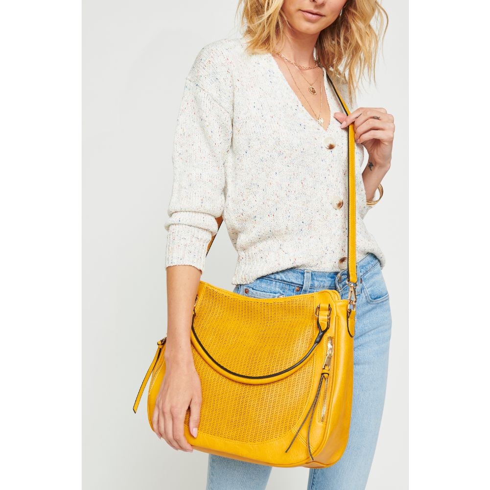 Woman wearing Mustard Urban Expressions Angelica Hobo 840611173720 View 4 | Mustard