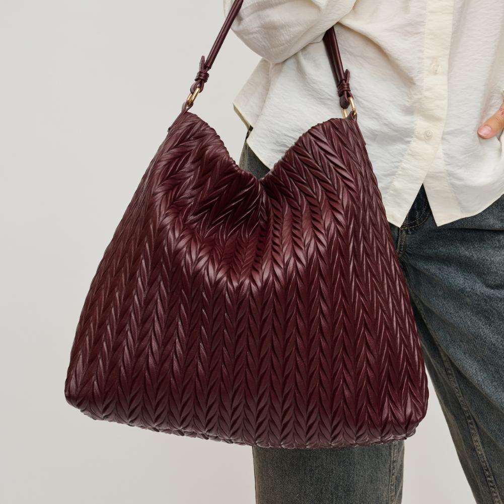 Woman wearing Burgundy Urban Expressions Harley Hobo 840611194442 View 1 | Burgundy