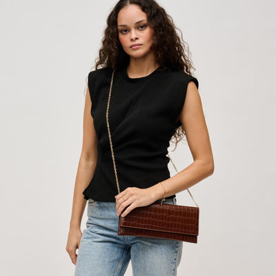 Woman wearing Chocolate Urban Expressions Adelle Clutch 840611139665 View 1 | Chocolate