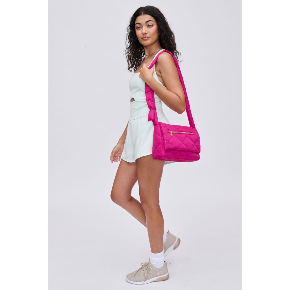 Woman wearing Magenta Urban Expressions Carson - Quilted Nylon Crossbody 840611114518 View 3 | Magenta