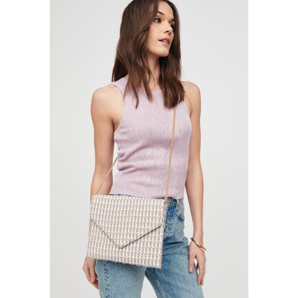Woman wearing Lilac Urban Expressions Lucinda Clutch 818209018647 View 4 | Lilac