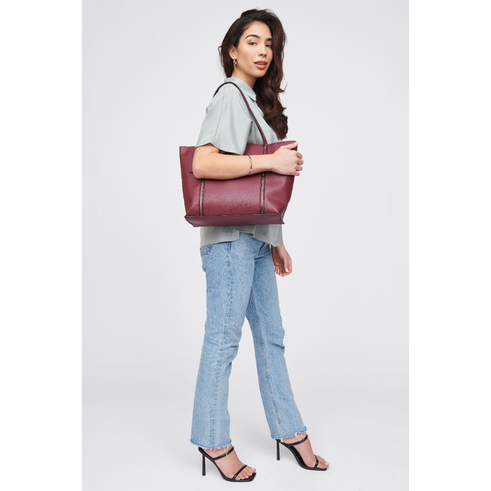 Woman wearing Burgundy Urban Expressions Louise Tote 818209015264 View 3 | Burgundy