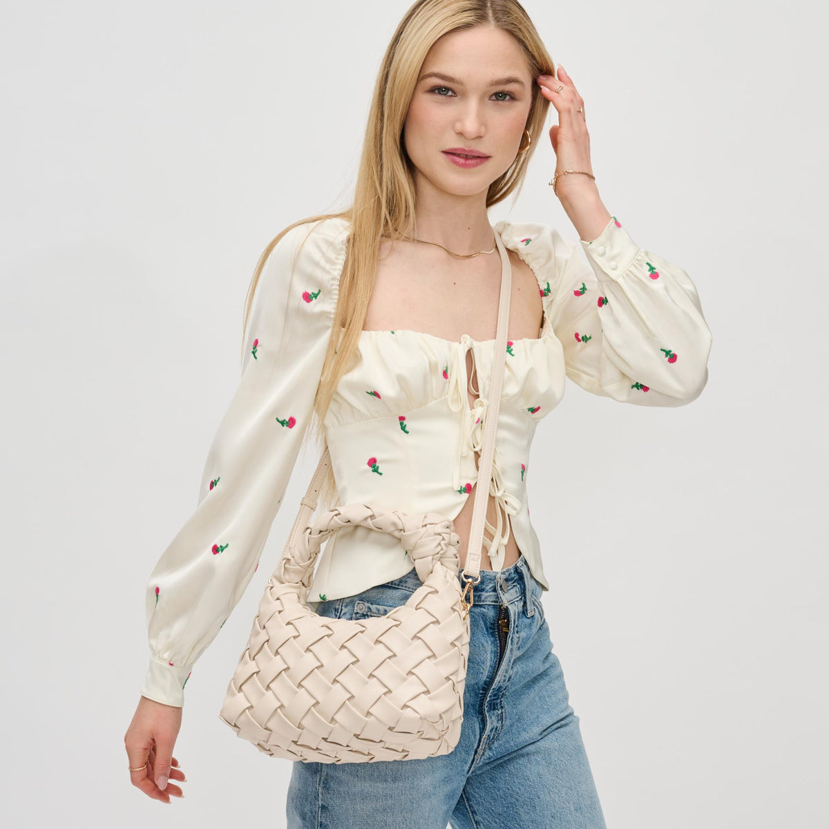 Woman wearing Oatmilk Urban Expressions Josie Crossbody 840611126412 View 2 | Oatmilk