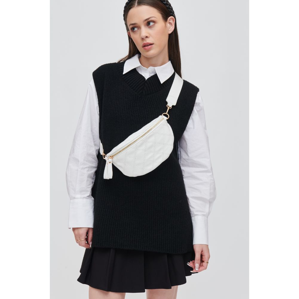 Woman wearing White Urban Expressions Lachlan - Quilted Belt Bag 840611113009 View 1 | White