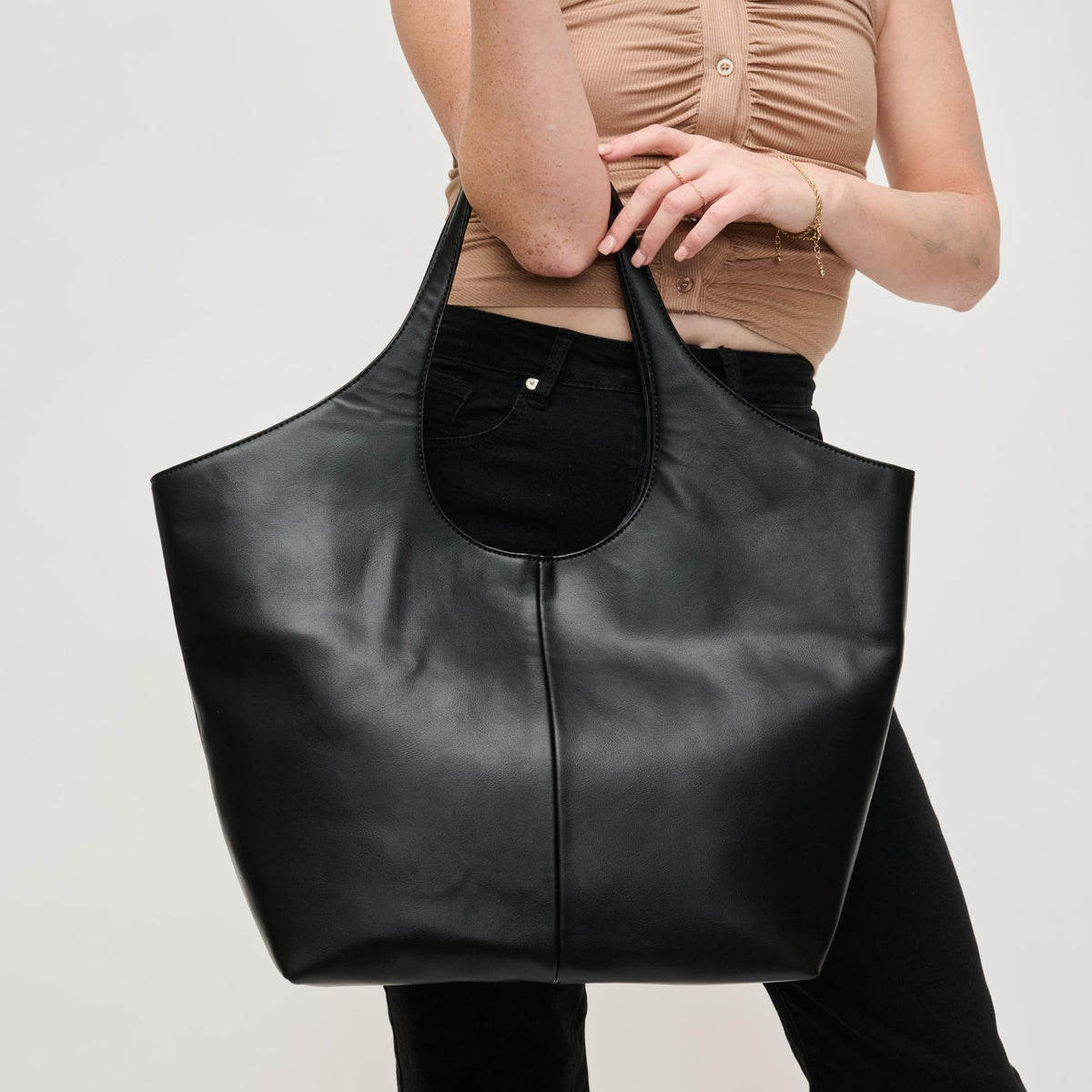 Woman wearing Black Urban Expressions Luna Tote 840611161499 View 1 | Black