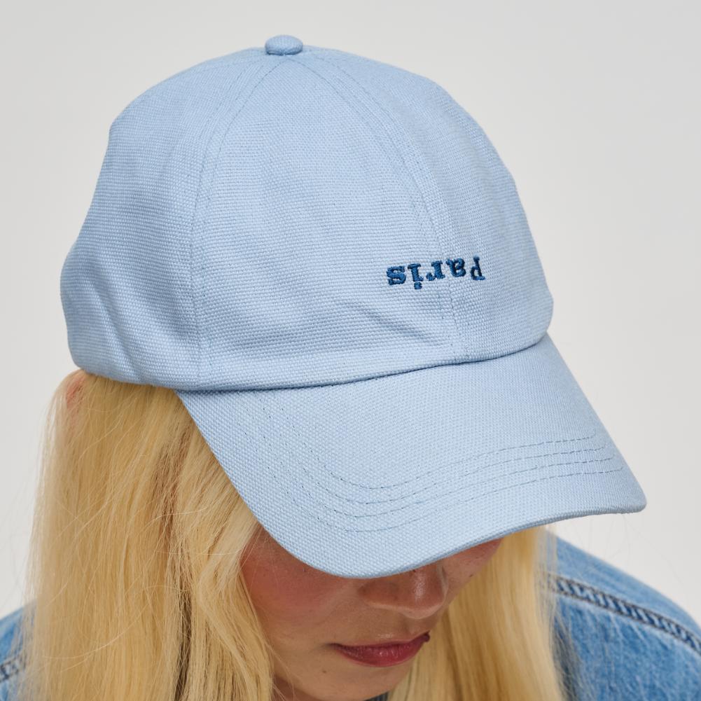 Woman wearing Light Blue Urban Expressions Paris Embroidered Hat Baseball Cap 840611193100 View 2 | Light Blue