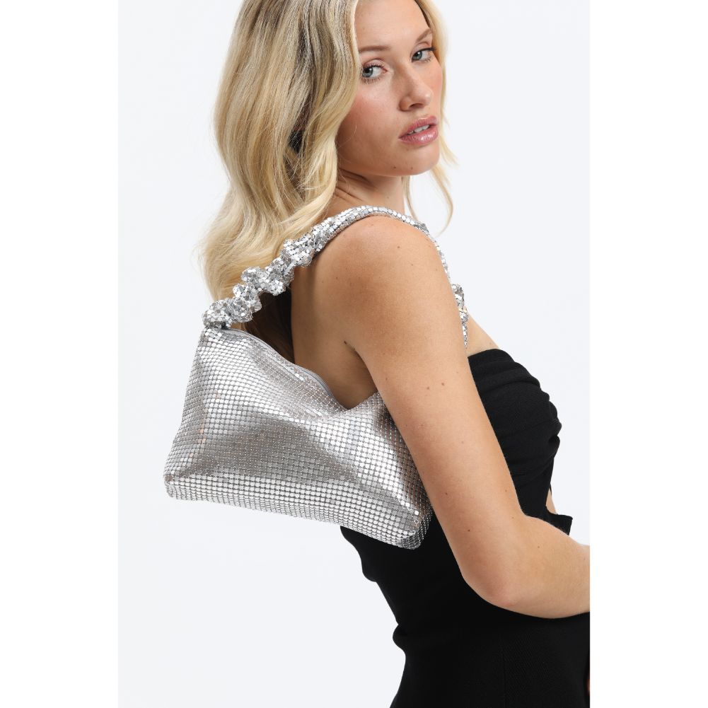 Woman wearing Silver Urban Expressions Abbie Shoulder Bag 840611190352 View 2 | Silver