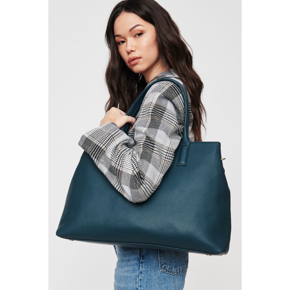 Woman wearing Teal Urban Expressions Bonnie Tote 840611104038 View 2 | Teal