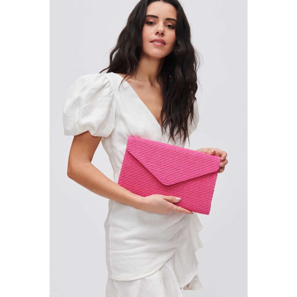 Woman wearing Magenta Urban Expressions Trista Clutch 840611108241 View 1 | Magenta