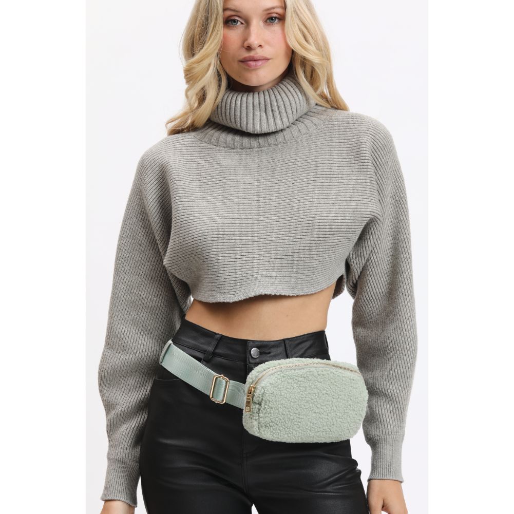 Woman wearing Sage Urban Expressions Santi Belt Bag 840611190468 View 3 | Sage