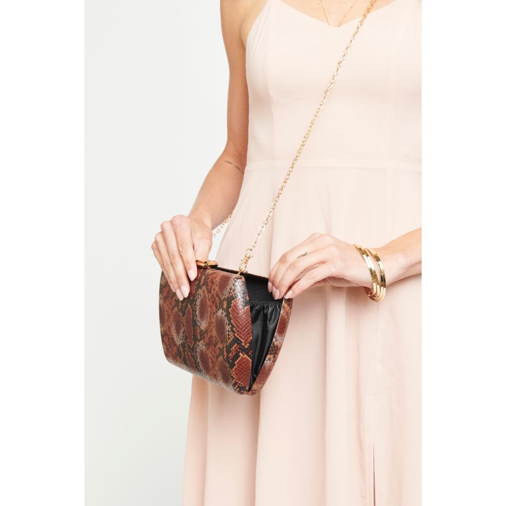 Woman wearing Chocolate Multi Sol and Selene Nashville Evening Bag 840611164209 View 2 | Chocolate Multi