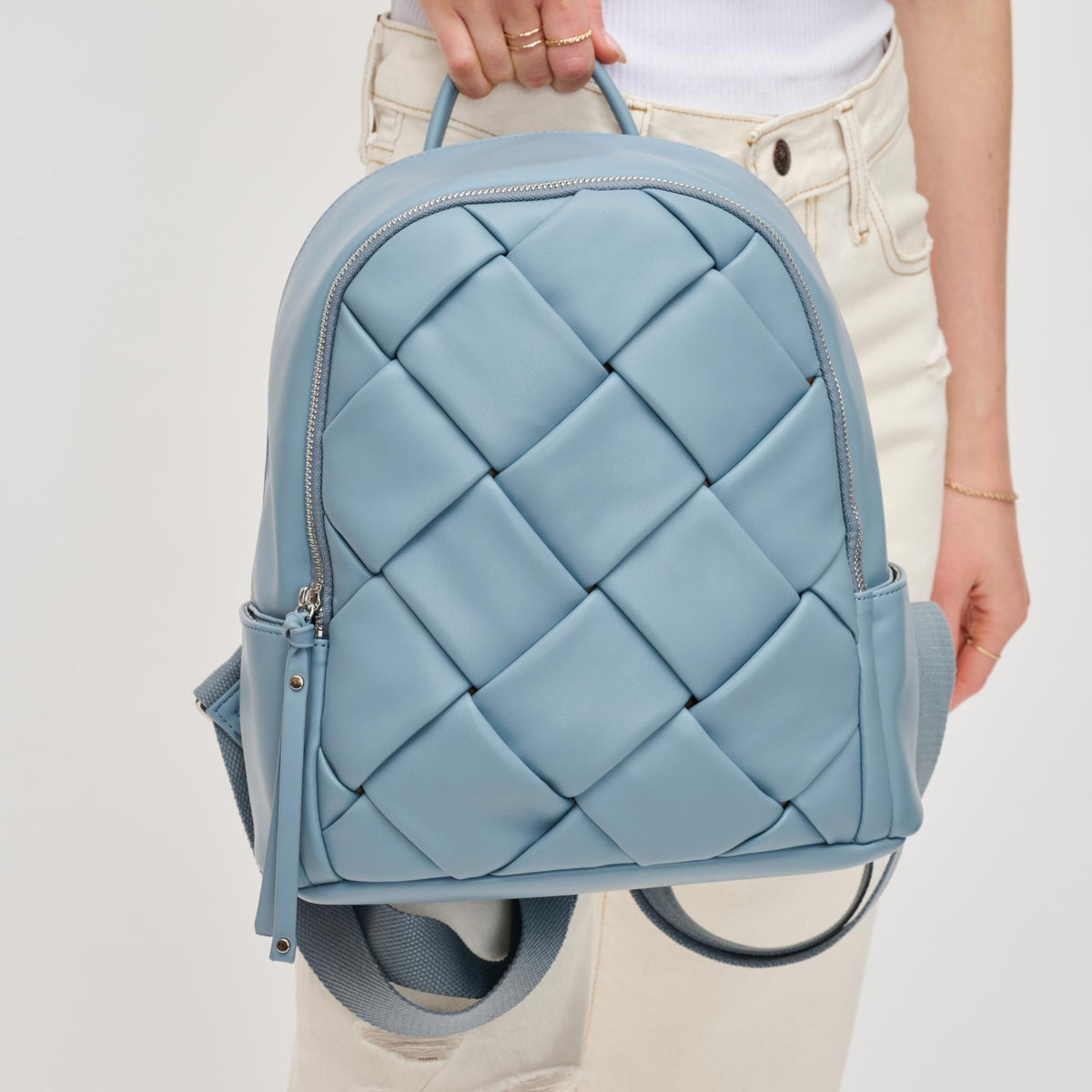 Woman wearing Denim Urban Expressions Blossom Backpack 840611130624 View 4 | Denim