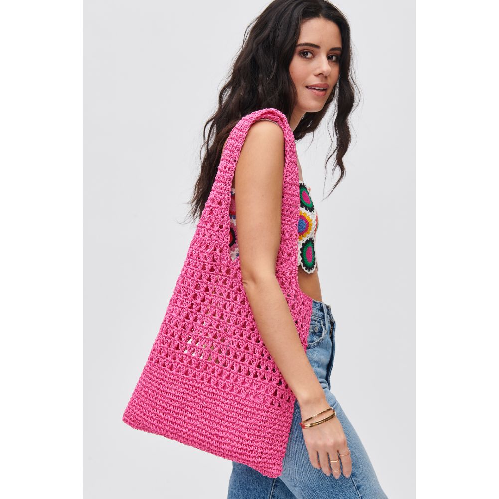 Woman wearing Fuchsia Urban Expressions Topanga Tote 840611107459 View 1 | Fuchsia