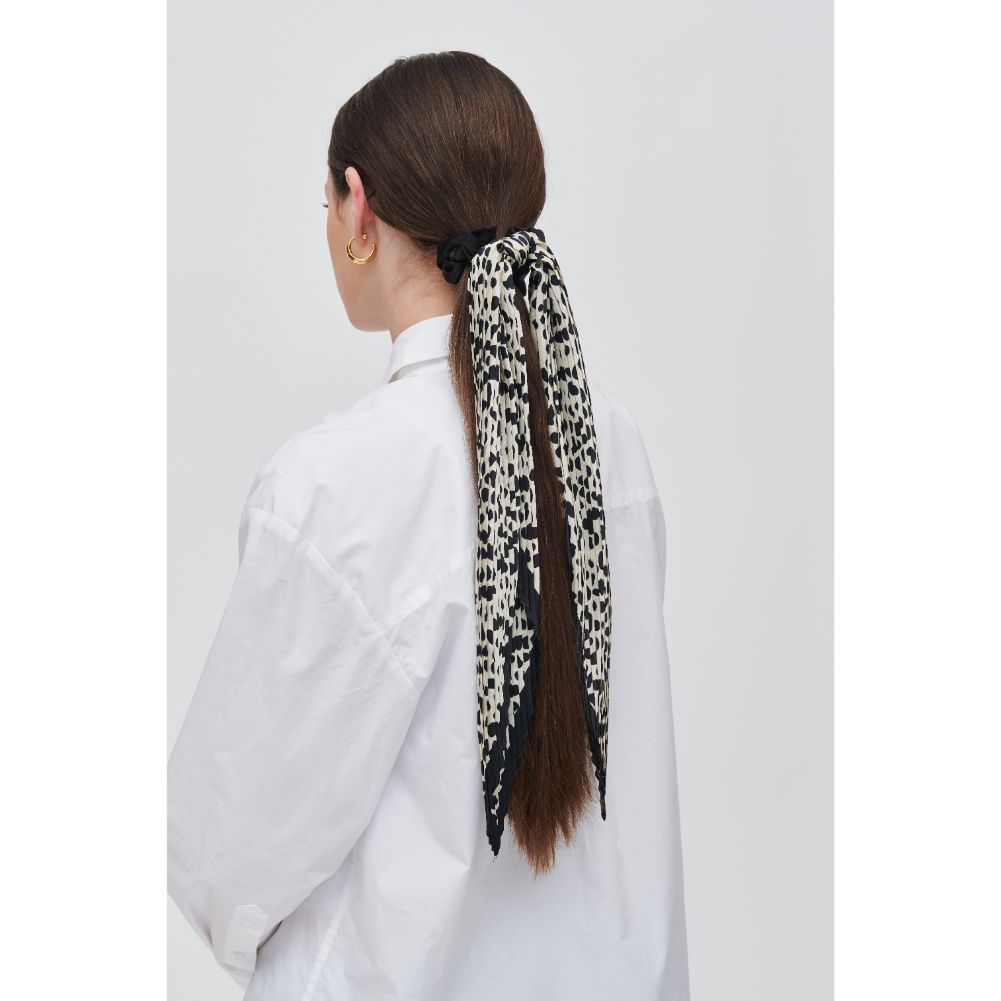 Woman wearing Black White Urban Expressions Scarf Scrunchie Scrunchie 818209014113 View 1 | Black White