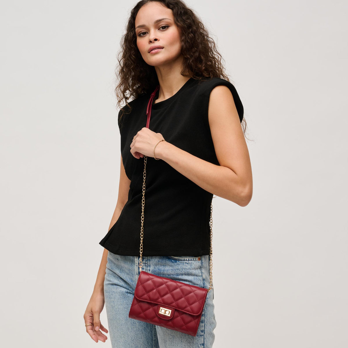 Woman wearing Dark Red Urban Expressions Winona Crossbody 840611136985 View 1 | Dark Red