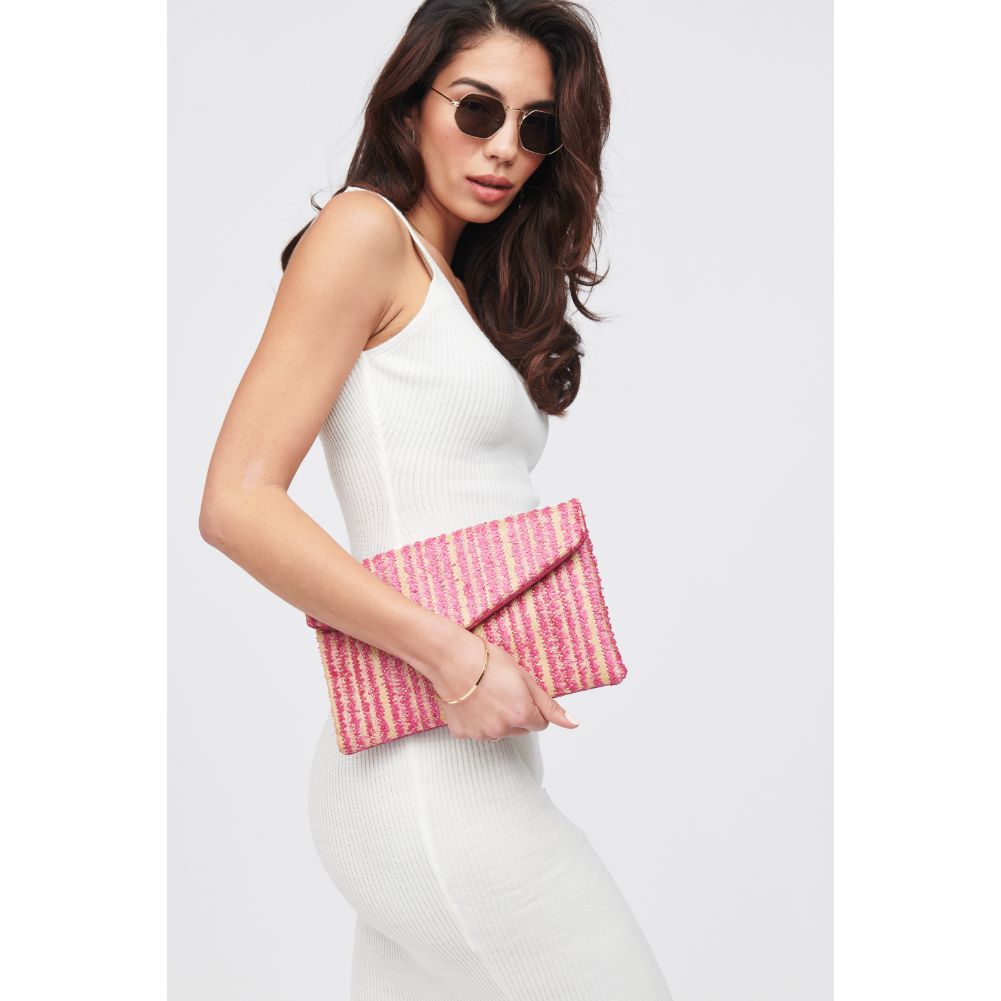 Woman wearing Magenta Urban Expressions Mayotte Clutch 818209017558 View 2 | Magenta