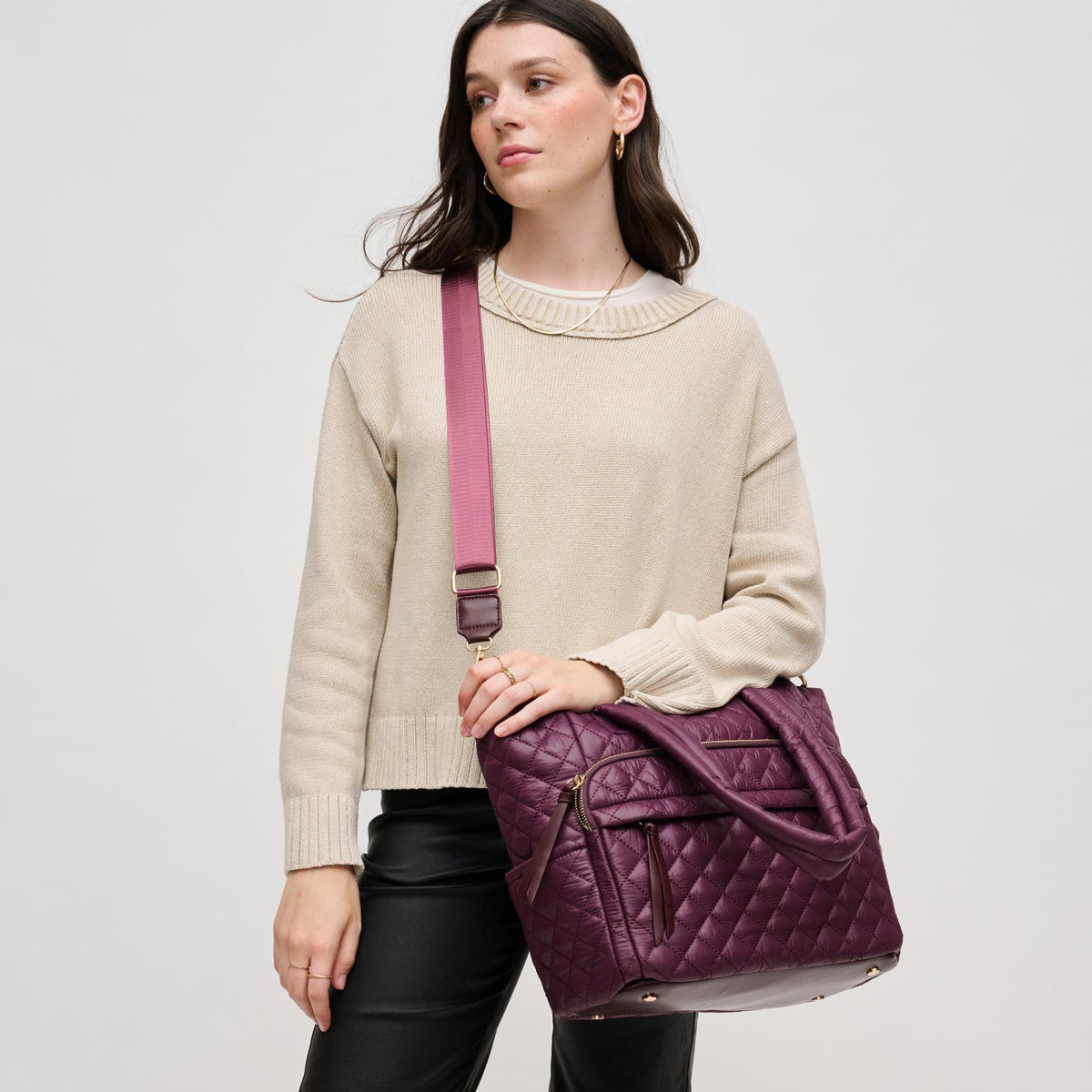 Woman wearing Burgundy Urban Expressions Jayna Tote 840611130549 View 3 | Burgundy