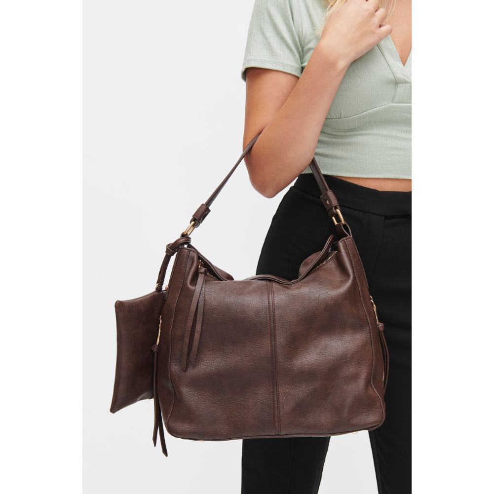 Woman wearing Chocolate Urban Expressions Wanda Hobo 818209011853 View 1 | Chocolate