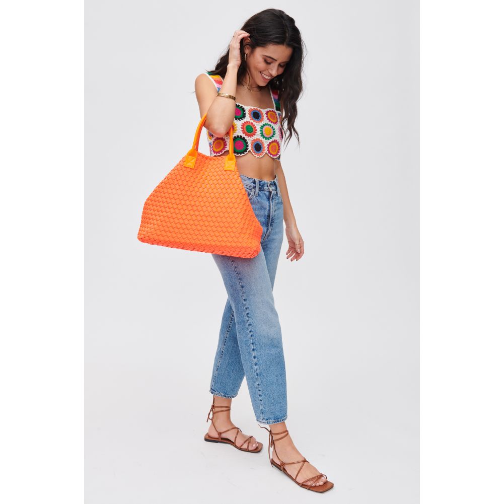 Woman wearing Orange Urban Expressions Ithaca - Woven Neoprene Tote 840611107893 View 3 | Orange