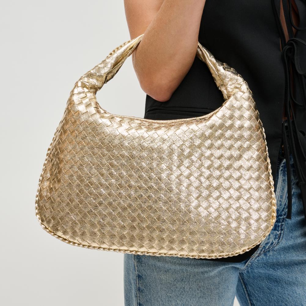 Woman wearing Gold Urban Expressions Adela Hobo 840611134530 View 1 | Gold