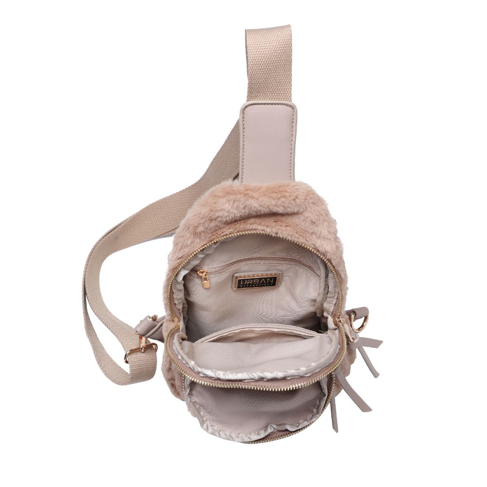 Product Image of Urban Expressions Ace Faux Fur Sling Backpack 840611104588 View 8 | Taupe